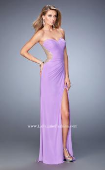 Picture of: Long Prom Dress with Ruching, Slit, and a Slight Train in Purple, Style: 22190, Main Picture