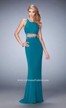 Picture of: Faux Two Piece Gown with Sheer Paneled Back and Beads in Blue, Style: 22272, Main Picture