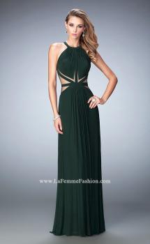 Picture of: Net Prom Gown with Sheer Cutout Detail and Gathering in Green, Style: 22286, Main Picture