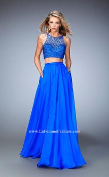 Picture of: Two Piece Chiffon Gown with Illusion Neckline and Pockets in Blue, Style: 22308, Main Picture