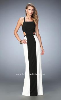 Picture of: Open Back Jersey Gown with Side Cut Outs and Slit in Black, Style: 22310, Main Picture