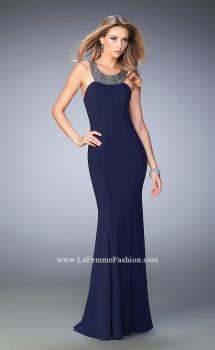 Picture of: Modern Open Back Dress with Silver Stud Detail in Blue, Style: 22315, Main Picture