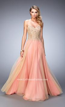 Picture of: Elegant Gown with Gold Sequin Lace and Sheer Detail in Orange, Style: 22331, Main Picture