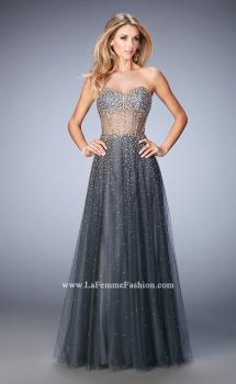Picture of: A Line Tulle Prom Gown with Corset Bodice and Studs in Silver, Style: 22369, Main Picture