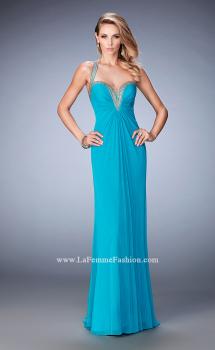 Picture of: Gold Stud Embellished Prom Dress with Open Back in Blue, Style: 22374, Main Picture