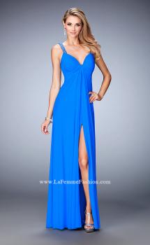 Picture of: Crystal Embellished Gown with Center Slit and Open Back in Blue, Style: 22385, Main Picture