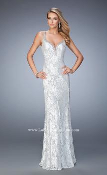 Picture of: White Lace Prom Gown with Crystal Encrusted Neckline in White, Style: 22400, Main Picture