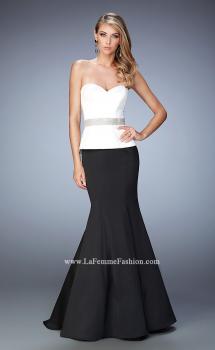 Picture of: Peplum Style Satin Mermaid Gown with Train and Belt in Black, Style: 22418, Main Picture