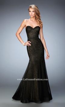 Picture of: Glam Net Mermaid Prom Dress with Gold Shimmer Lining in Black, Style: 22481, Main Picture