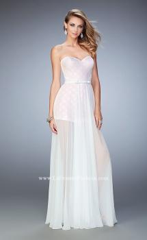 Picture of: Polka Dot Jumper with Long Chiffon Overskirt and Bow in White, Style: 22484, Main Picture