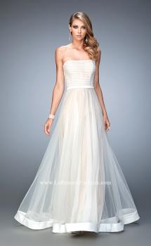 Picture of: Tulle A-line Gown with Striped Bodice and Satin Trim in White, Style: 22536, Main Picture