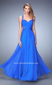 Picture of: Long Floral Chiffon Gown with Sweetheart Neckline in Blue, Style: 22612, Main Picture