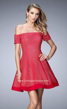Picture of: Striped Short Dress with Off the Shoulder Neckline in Red, Style: 22621, Main Picture