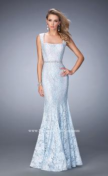 Picture of: Long Mermaid Prom Dress with Beaded Belt in Blue, Style: 22708, Main Picture