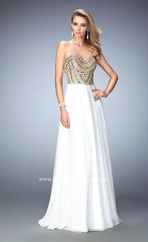 Picture of: Embellished Chiffon Prom Dress with Scoop Neck in White, Style: 22722, Main Picture