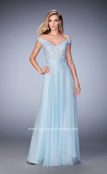 Picture of: Long Off the Shoulder Gown with 3-D Floral Lace in Blue, Style: 22737, Main Picture