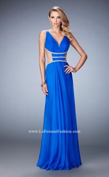 Picture of: Long Chiffon Gown with V Neckline and Crystal Straps in Blue, Style: 22762, Main Picture