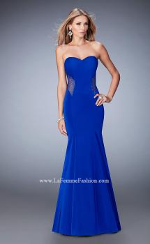 Picture of: Mermaid Jersey Prom Gown with Cut Outs and Stones in Blue, Style: 22806, Main Picture