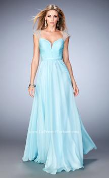Picture of: Cap Sleeve Chiffon Dress with "V" Neckline in Blue, Style: 22876, Main Picture