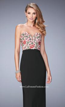 Picture of: Long Jersey Open Back Dress with Floral Lace Applique in Black, Style: 22959, Main Picture