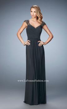 Picture of: Lace and Jeweled Prom Dress with Cap Sleeves in Silver, Style: 22974, Main Picture