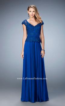 Picture of: Chiffon Evening Dress with Fitted Belt in Blue, Style: 23085, Main Picture