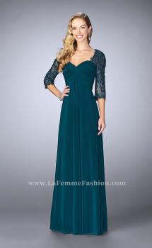 Picture of: Long Evening Gown with 3/4 Sleeves and Empire Waist in Green, Style: 23141, Main Picture