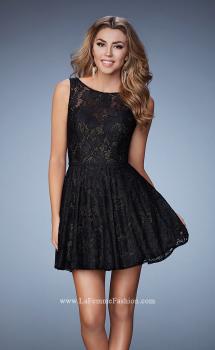 Picture of: Lace Homecoming Dress with High Neck and Full Skirt in Black, Style: 23315, Main Picture