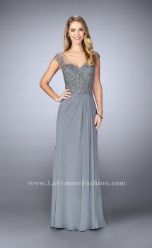 Picture of: Sheer Cap Sleeve Crepe Jersey Gown in Silver, Style: 23316, Main Picture