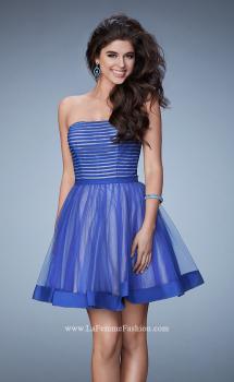 Picture of: Short Party Dress with Tulle Skirt and Satin Trim in Blue, Style: 23354, Main Picture