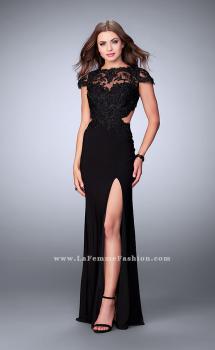 Picture of: Fitted Lace Dress with Jersey Skirt and Open Back in Black, Style: 23561, Main Picture