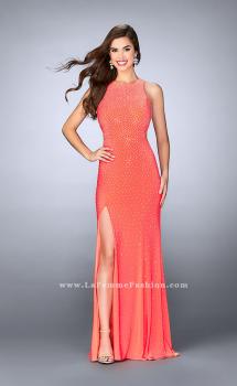 Picture of: Fitted Jersey Dress with Rhinestones and a Strappy Back in Orange, Style: 23601, Main Picture
