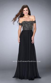 Picture of: Off the Shoulder Long Prom Dress with Beaded Bodice in Black, Style: 23644, Main Picture