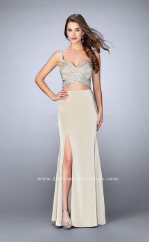 Picture of: Illusion Two Piece Dress with Beaded Top and Fitted Skirt in Nude, Style: 23653, Main Picture