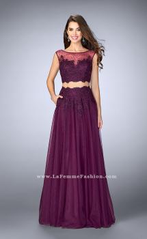 Picture of: Lace Two Piece Dress with a High Neck and Tulle Skirt in Purple, Style: 23666, Main Picture