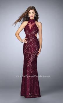 Picture of: High Collar Lace Prom Dress with Illusion Neckline in Red, Style: 23732, Main Picture