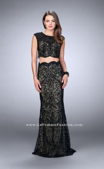 Picture of: Two Piece Dress with Scalloped Edges and Cap Sleeves in Black, Style: 23766, Main Picture