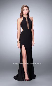 Picture of: Jersey Prom Dress with Gold Beading and Racer Back in Black, Style: 23791, Main Picture