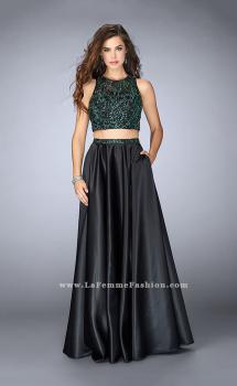 Picture of: Beaded Two Piece Dress with Full Satin Skirt in Black., Style: 23883, Main Picture