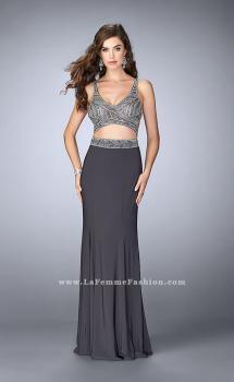 Picture of: Beaded Two Piece Dress with a Fitted Skirt and Cut Outs in Silver, Style: 23904, Main Picture