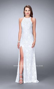 Picture of: Long Lace Prom Dress with High Neck and Side Slit in White, Style: 23930, Main Picture