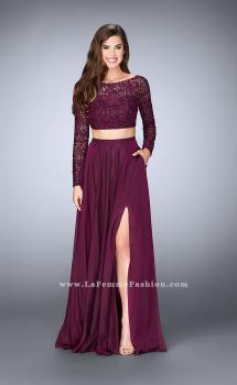 Picture of: Long Sleeve Two Piece Gown with Sheer Neckline in Purple, Style: 23937, Main Picture