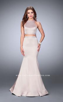 Picture of: Satin Two Piece Mermaid Prom Dress with Beaded Belt in Nude, Style: 23974, Main Picture
