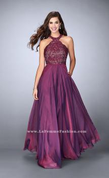 Picture of: Long High Collar A-line Prom Dress with Pockets in Purple, Style: 23975, Main Picture