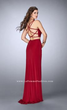 Picture of: Two Piece Gathered Jersey Dress with Side Slit in Red, Style: 24007, Main Picture
