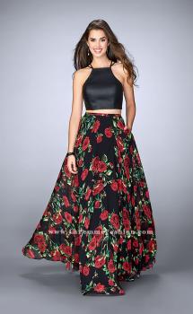 Picture of: Two Piece Floral A-line Dress with Vegan Leather Top in Print, Style: 24014, Main Picture