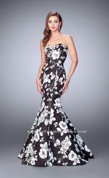 Picture of: Strapless Black and White Rose Print Prom Dress in Print, Style: 24023, Main Picture
