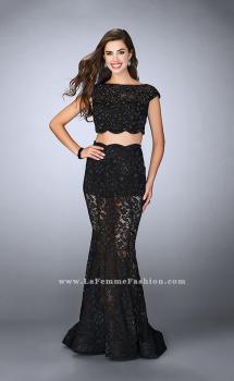 Picture of: Lace Two Piece Romper Dress with Sheer Lace Skirt in Black, Style: 24038, Main Picture