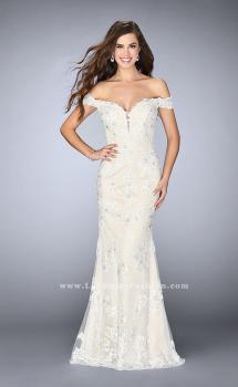 Picture of: Long Tulle Prom Dress with Beaded Lace Appliques in White, Style: 24068, Main Picture