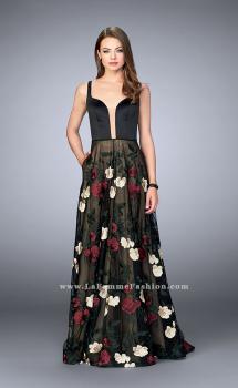 Picture of: Floral A-line Prom Dress With Satin Top and Lace Skirt in Print, Style: 24099, Main Picture